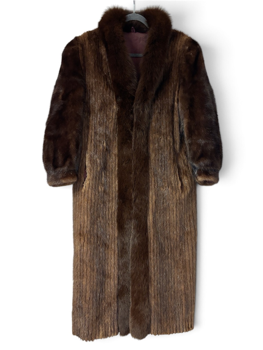 Vtg Luxury Genuine Mink Fur Coat Full Length Shawl Collar Brown Women's Coat M